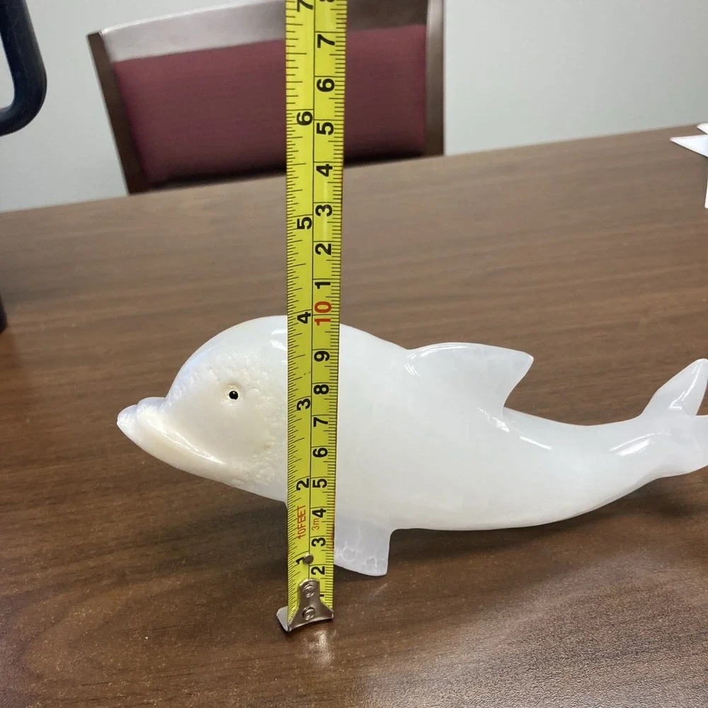 Vintage Dolphin Alabaster Hand‎ Carved Polished Figurine Marbled  8